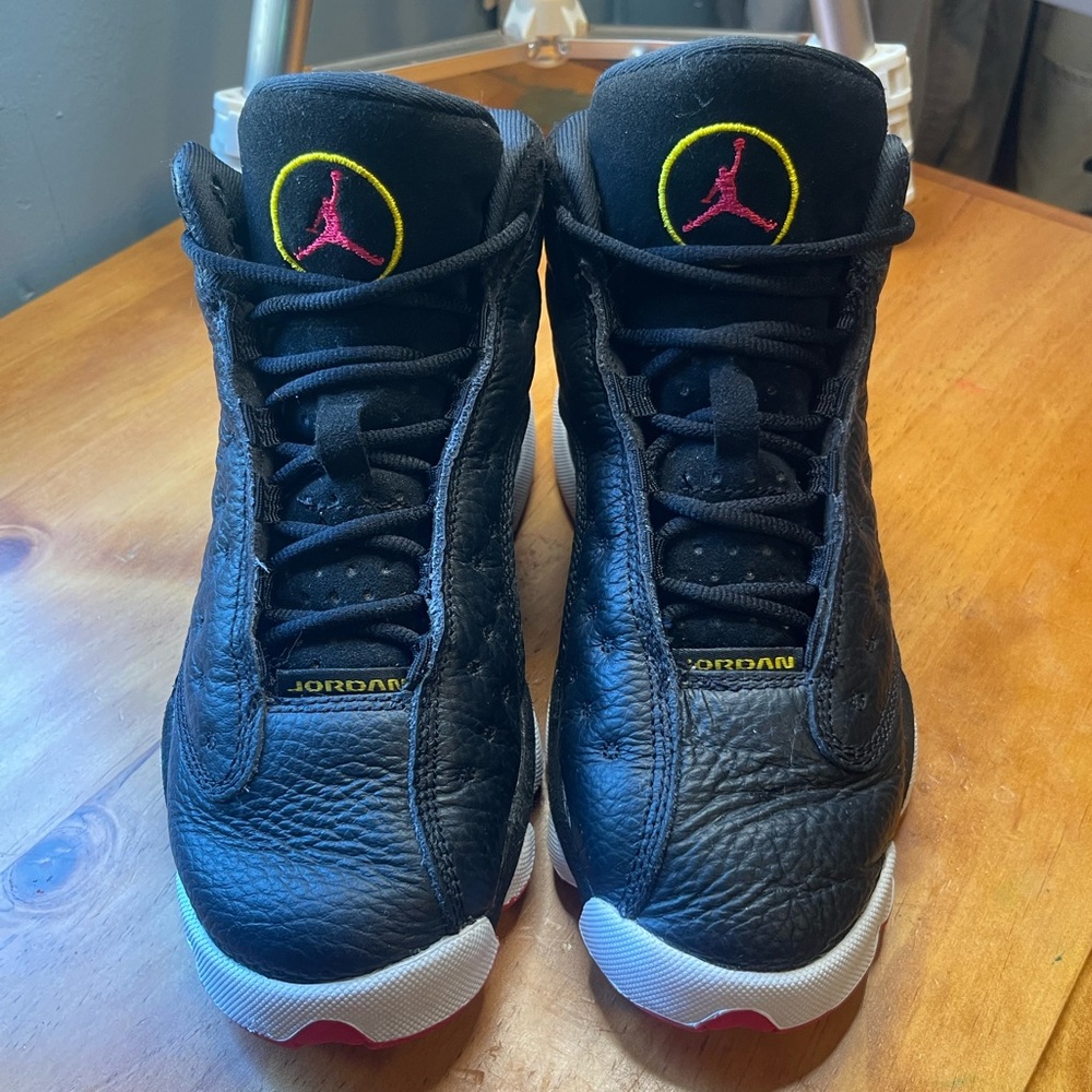 Jordan Black Leather Sneakers with Pink & Yellow Accents